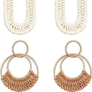 SELFWIMG Raffia Oval Earrings and Raffia Hoop Earrings